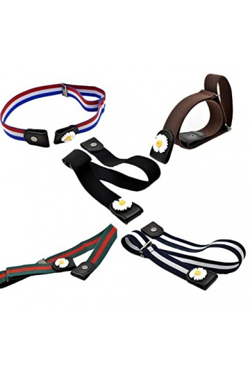 DBAILY Ceinture Invisible sans Boucle Femme, 5 Pièces Elastique sans Boucle Ceinture Unisexe Invisible Réglable avec Boucle d