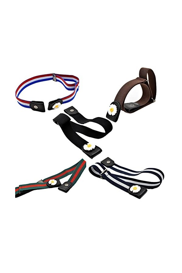 DBAILY Ceinture Invisible sans Boucle Femme, 5 Pièces Elastique sans Boucle Ceinture Unisexe Invisible Réglable avec Boucle d
