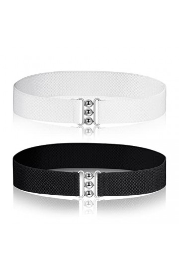 Lot de 2 ceintures élastiques vintage pour femme - Ceinture dinfirmière rétro élastique noire avec boucle de taille