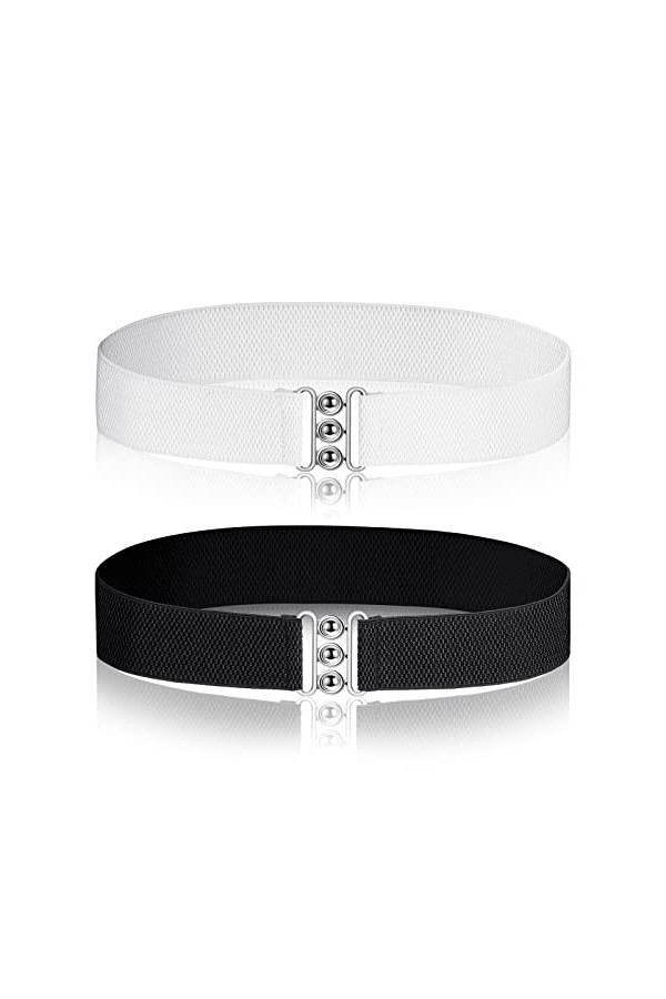 Lot de 2 ceintures élastiques vintage pour femme - Ceinture dinfirmière rétro élastique noire avec boucle de taille