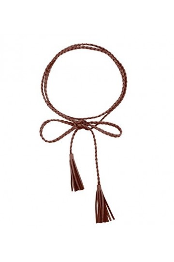 TY belt Ceinture Fine en Cuir Artificiel Tressée 160cm de Long- Femmes marron foncé 
