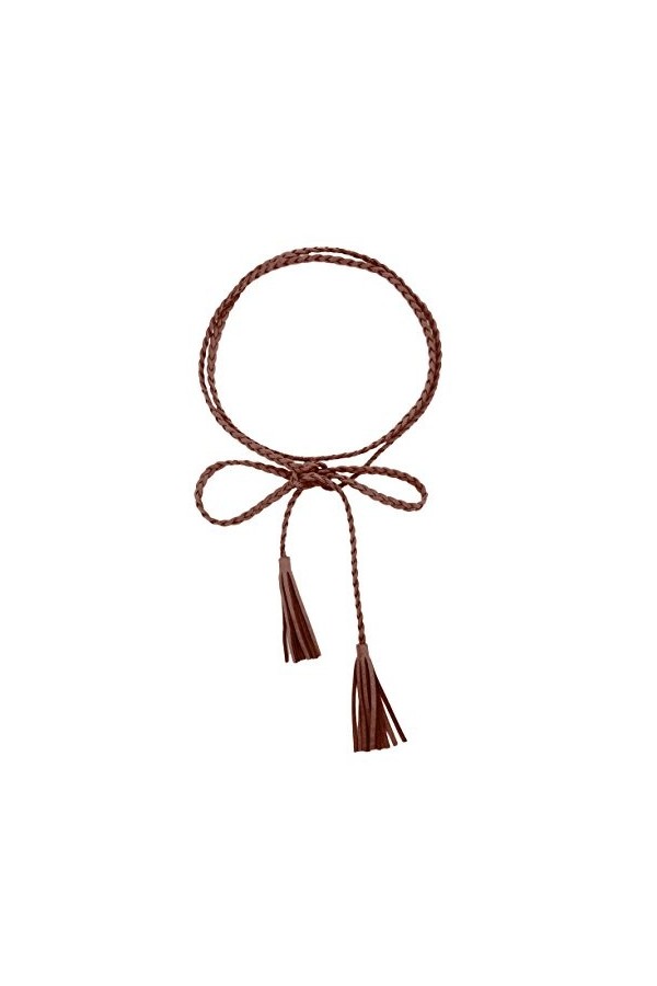 TY belt Ceinture Fine en Cuir Artificiel Tressée 160cm de Long- Femmes marron foncé 