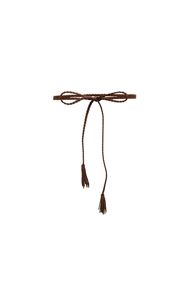 TY belt Ceinture Fine en Cuir Artificiel Tressée 160cm de Long- Femmes marron foncé 