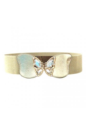 Trimming Shop Femmes Ceinture avec Strass Clouté Doré Papillon Boucle, Extensible Large Ceinture pour Mariage Robes, Soirée, 