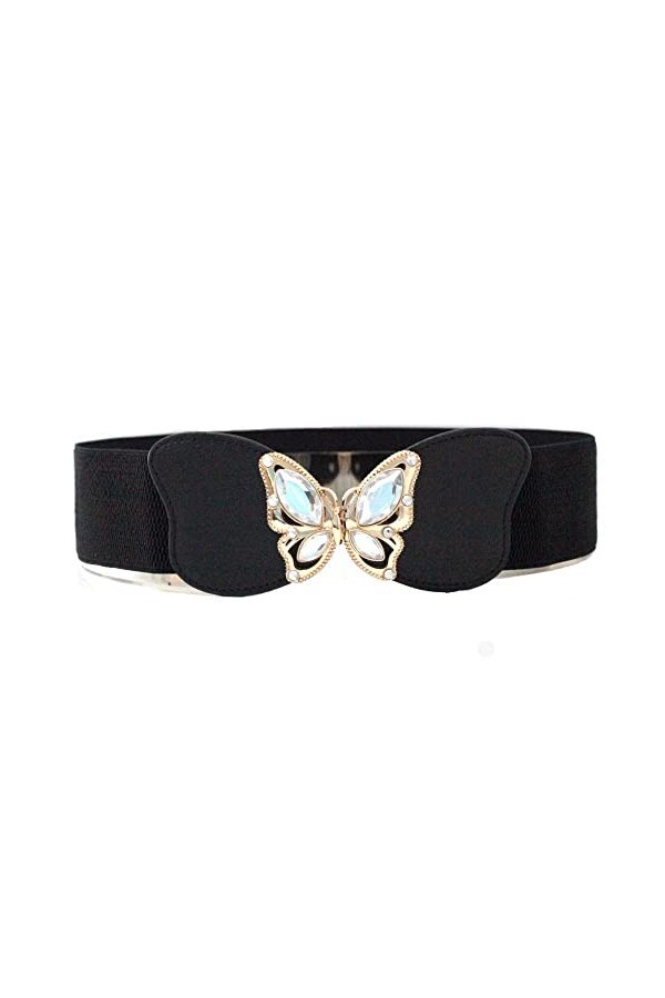 Trimming Shop Femmes Ceinture avec Strass Clouté Doré Papillon Boucle, Extensible Large Ceinture pour Mariage Robes, Soirée, 