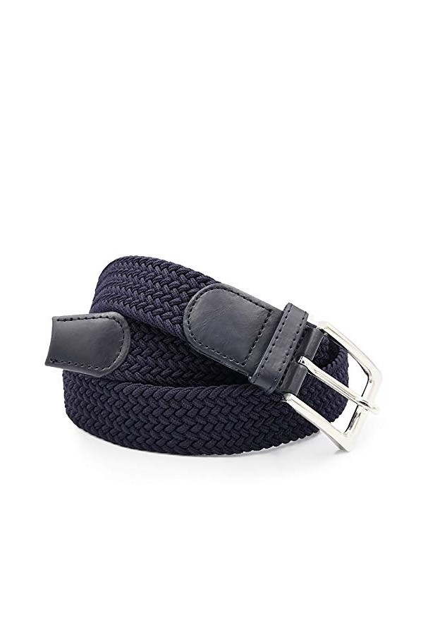 GLOMY Ceinture élastique tressée pour homme et femme ceinture de couleur unique ou double couleurs unisexe, bleu foncé, 105 c