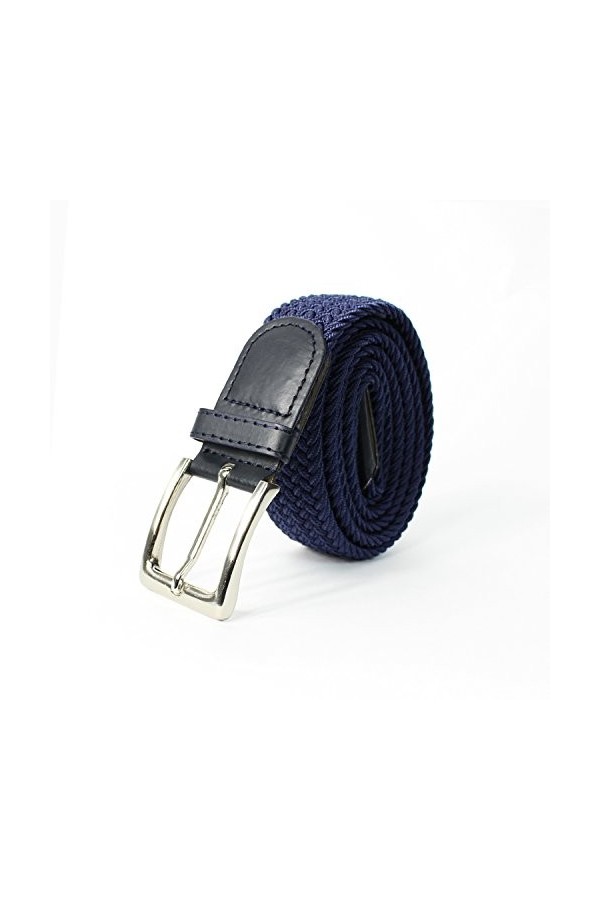 GLOMY Ceinture élastique tressée pour homme et femme ceinture de couleur unique ou double couleurs unisexe, bleu foncé, 105 c