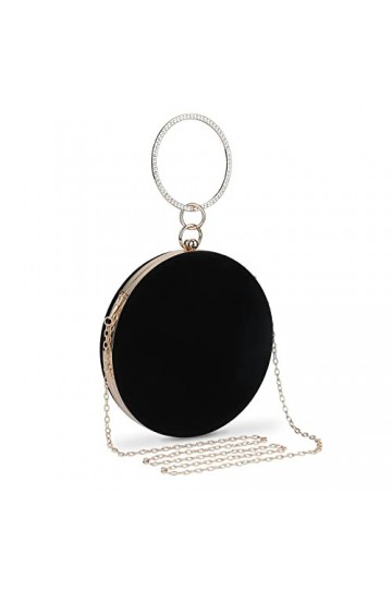 UBORSE Pochette Femme Ronde Velours Sac de Soirée Vintage Sac de Mariée Elégant Sac à Main avec Chaîne Porte-Monnaie Portefeu