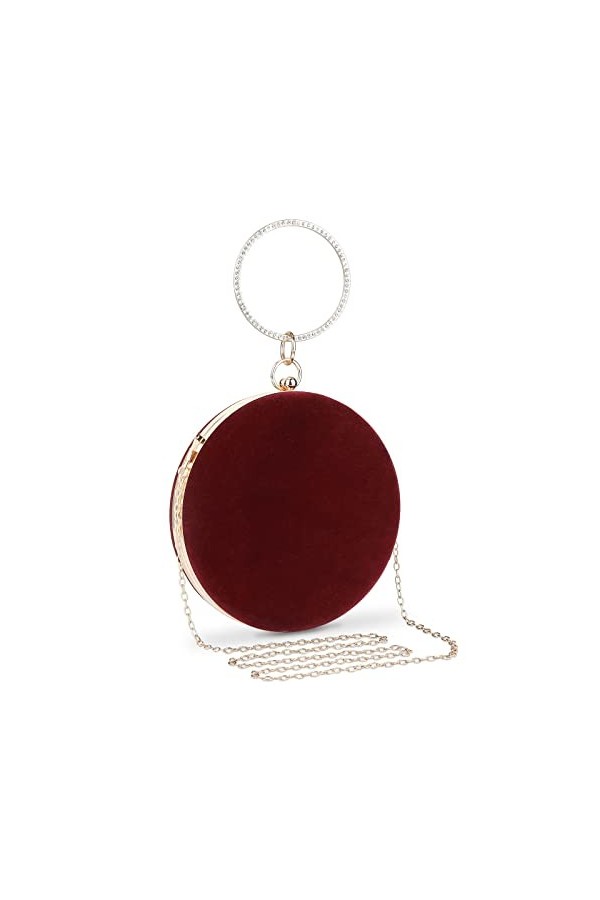 UBORSE Pochette Femme Ronde Velours Sac de Soirée Vintage Sac de Mariée Elégant Sac à Main avec Chaîne Porte-Monnaie Portefeu