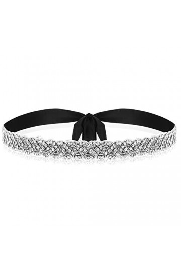 Bencailor Ceinture de Mariage en Strass Ceinture de Mariée Nuptiale Noir, Argent 