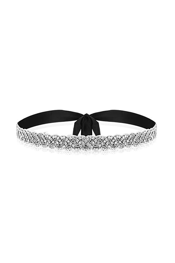 Bencailor Ceinture de Mariage en Strass Ceinture de Mariée Nuptiale Noir, Argent 