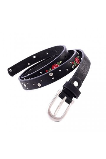 AnJuHoPa Ceinture femme pour jean avec taille fille strass Ceinture fleur rose brodée couleur tendance 2cm de large Ceinture 