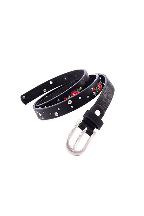 AnJuHoPa Ceinture femme pour jean avec taille fille strass Ceinture fleur rose brodée couleur tendance 2cm de large Ceinture 