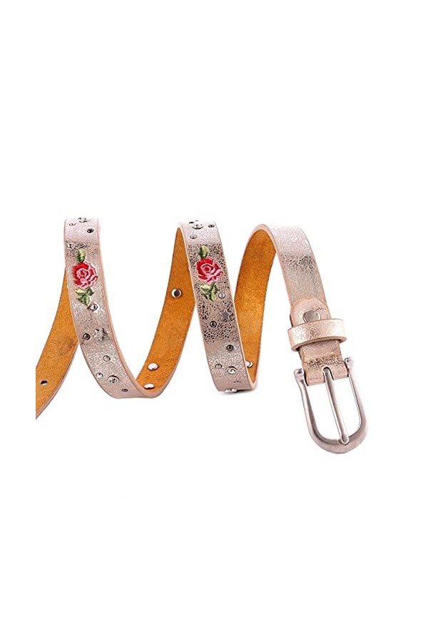 AnJuHoPa Ceinture femme pour jean avec taille fille strass Ceinture fleur rose brodée couleur tendance 2cm de large Ceinture 