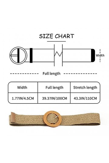 DEEDPF Lot de 2 ceintures élastiques tricotées en paille - Convient pour robe de femme, jean, pull, noir et kaki, Mélange de 