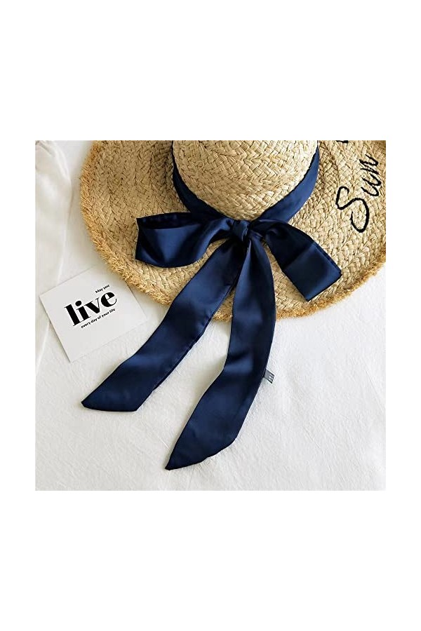 Ceinture en satin pour femme - 5 cm x 195 cm - Ruban imitation soie - Longue écharpe - Accessoires, bleu marine