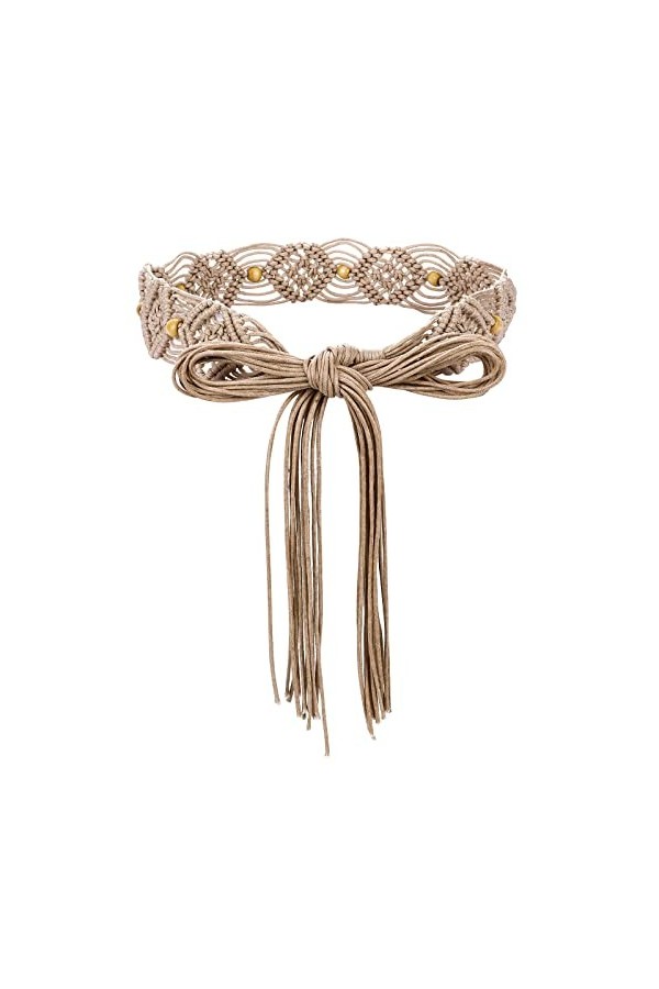 Yolev Ceinture Femme Large Boho Style Robe Ceintures Western Gland Ceinture Corde Tresse Perles en Bois Ceinture Large Tressé