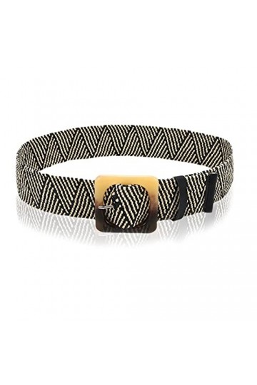 NiceYnn 4.8cm de Large Ceinture Tressé Elastique avec Boucle pour Robe Veste Jean Pantalon B Noir Beige