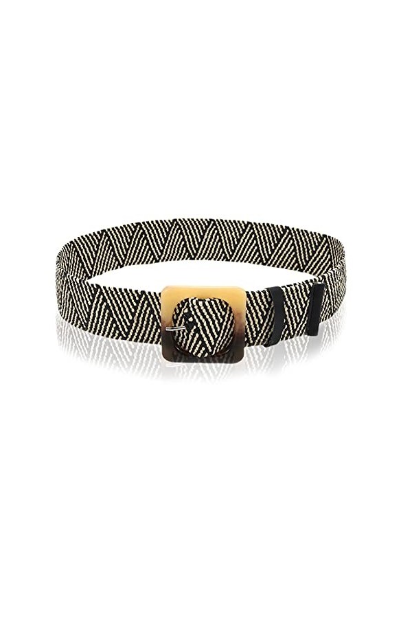 NiceYnn 4.8cm de Large Ceinture Tressé Elastique avec Boucle pour Robe Veste Jean Pantalon B Noir Beige