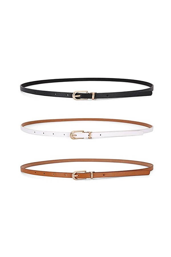 LECTNORE 3 pièces femmes ceinture en cuir maigre pour robes ceinture mince avec boucle en métal pour pantalons habillés en je
