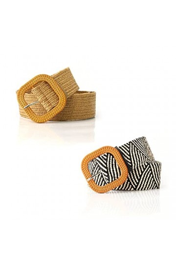 YSDYY 2 Pièces Boucle Carrée Paille Ceinture Élastique Dames, Ceinture Élastique Fine Tressée Stretch Robe Ceinture Tressée V