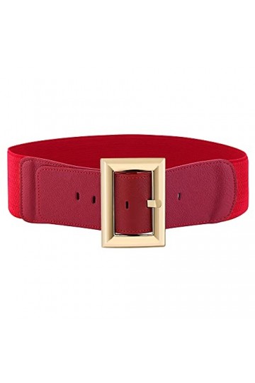 CHIC DIARY Ceinture de taille pour femme punk large avec boucle en métal - Noir - Ceinture élastique, Boucle rectangulaire ro