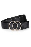 Boucle Ronde Ceinture en Cuir PU， Ceinture à la Mode Femme avec Design Unique de Double Boucles Dorées Belle de Décoration Id
