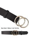Boucle Ronde Ceinture en Cuir PU， Ceinture à la Mode Femme avec Design Unique de Double Boucles Dorées Belle de Décoration Id