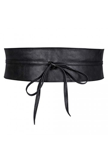 WERFORU Ceinture large Obi pour femme en cuir synthétique souple pour Halloween, Noir , M/taille 76-90cm