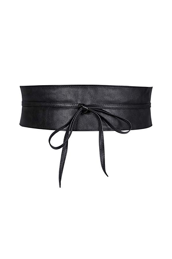 WERFORU Ceinture large Obi pour femme en cuir synthétique souple pour Halloween, Noir , M/taille 76-90cm