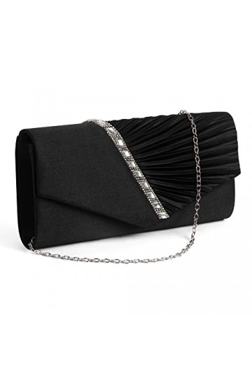 BLACKCUP Pochette élégante pour femme - Avec strass - Pochette de soirée - Pour mariage, bal, Noir