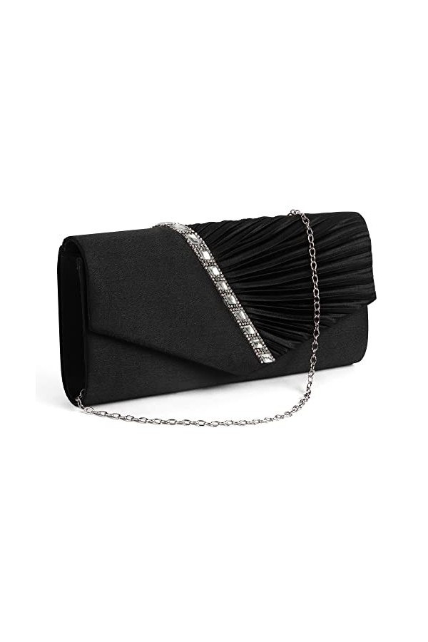 BLACKCUP Pochette élégante pour femme - Avec strass - Pochette de soirée - Pour mariage, bal, Noir