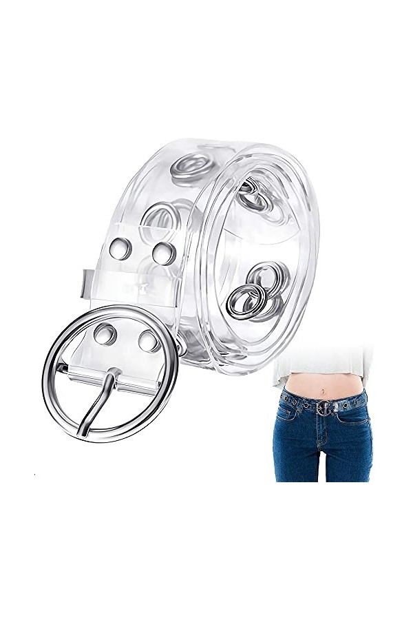 Aieraczy Ceinture Femme Fille Transparent, Œillets Transparents Ceinture, PVC Mode Trou Unique Ceinture Femmes pour Filles, J