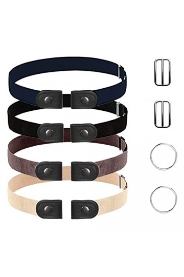 VEGCOO 4 Pièces Ceinture sans Boucle, Ceinture Élastique Femme Homme, Ceinture Invisible Réglable, Ceinture sans Boucle Exten