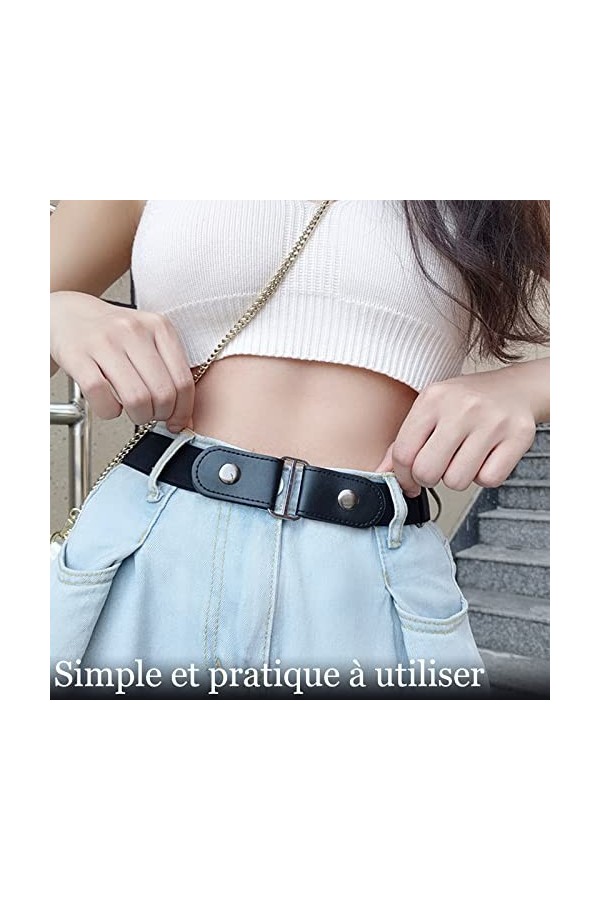 VEGCOO 4 Pièces Ceinture sans Boucle, Ceinture Élastique Femme Homme, Ceinture Invisible Réglable, Ceinture sans Boucle Exten