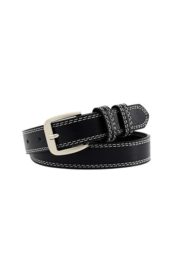 Porbbow Femmes rétro boucle ardillon ceinture dames en cuir PU ceinture classique tenue décontractée ceintures Noir