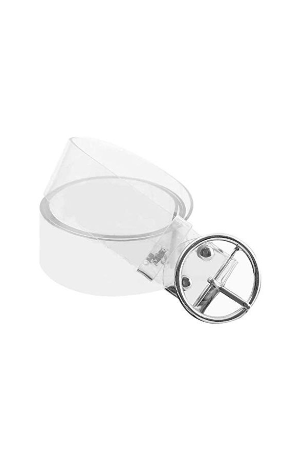 JinYu Ceinture à œillets en forme de cœur/rond/carré transparente avec boucle large, Argent rond., Medium