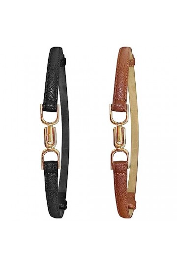LECTNORE Lot de 2 ceintures en cuir pour femme avec boucle en métal pour robes noir/marron 