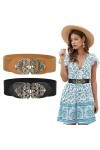 2 Pièces Ceinture Marron, Noir Large Pour Femmes, Large Élastique Boucle Vintage Ceintur, Belt Brown, Black Wide Elastic Wais