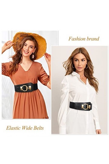 Kmbcove Ceinture pour Femme Large Ceintures de Taille élastiques avec Boucle D’anneau Or Vintage Elastic Waist Belt pour Pard