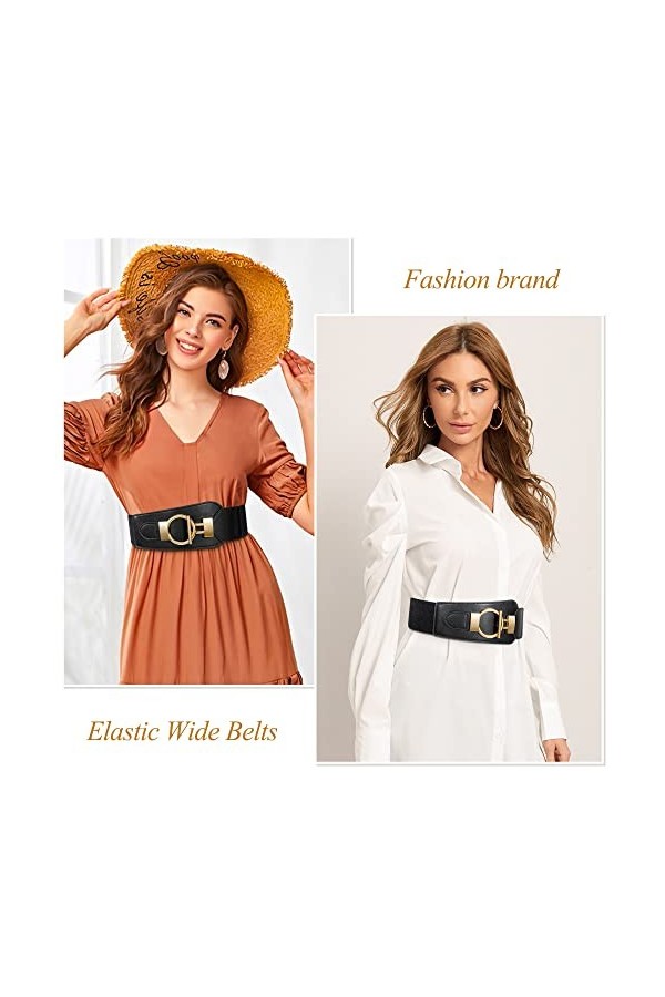 Kmbcove Ceinture pour Femme Large Ceintures de Taille élastiques avec Boucle D’anneau Or Vintage Elastic Waist Belt pour Pard