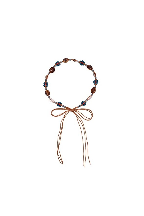 Femmes filles ceinture tressée chaîne de ventre avec cordon de taille boucle perles en bois 123 cm de long ceinture 251 noir