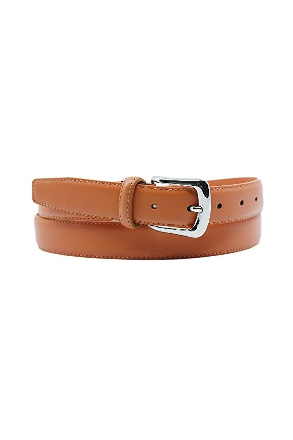 YEHMAN Ceinture classique 3 cm en croûte de cuir de vachette ajustable boucle argenté à ardillon 120 cm Orange 