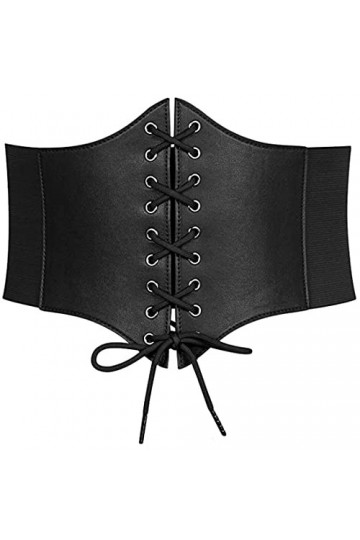 HOTSO Ceinture Corset Femme Ceinture à Lacets Waspie pour Femmes en Cuir Élastique Ceinture Rétro Cinch Corset Belt pour la F