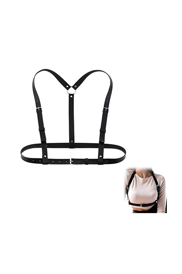 CUHZA 1 Pièces Punk Taille Ceinture, Réglable, Harnais Ceinture en Cuir Corps Poitrine Chaîne Goth Gilet Ceinture pour Femmes