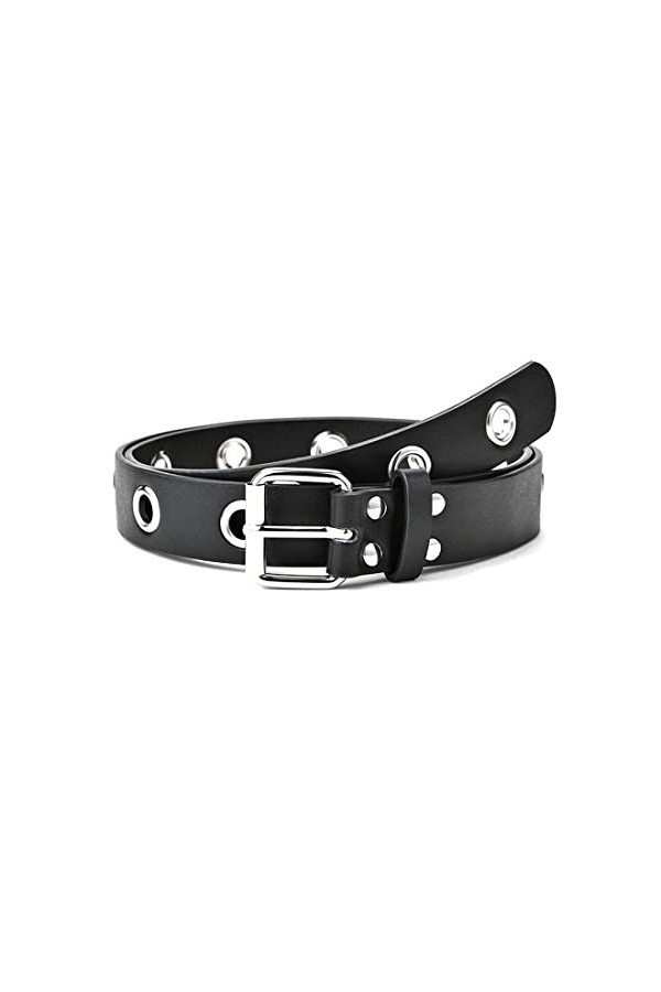 CUHZA Ceinture Femme, Ceinture à Clous, Ceinture à Double Boucle, Ceinture Gothique Ceinture Femme Cuir Noir pour Jeans, Pant