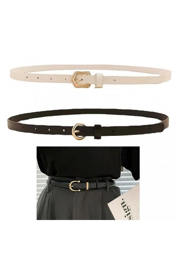 KASESSS 2 Pièces Ceinture Femme Fine, Pu-Cuir Ceintures Femme Ajustable, 1.5cm Ceinture Cuir Femme avec Boucle en Métal, Cein