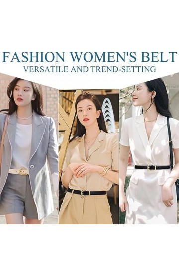 KASESSS 2 Pièces Ceinture Femme Fine, Pu-Cuir Ceintures Femme Ajustable, 1.5cm Ceinture Cuir Femme avec Boucle en Métal, Cein