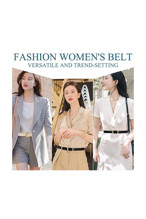 KASESSS 2 Pièces Ceinture Femme Fine, Pu-Cuir Ceintures Femme Ajustable, 1.5cm Ceinture Cuir Femme avec Boucle en Métal, Cein