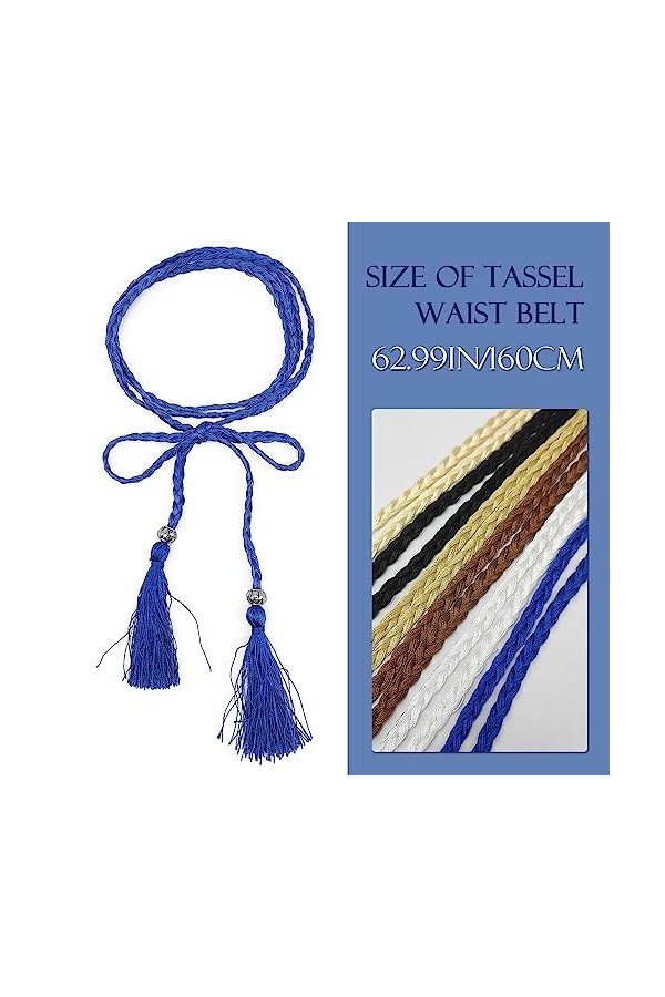 MIVAIUN 6 Pièces Ceintures Fines Tressées, Ceinture Tressée à Pampilles,Vintage Élastique Corde Crochet Ceinture,Ceinture Boh